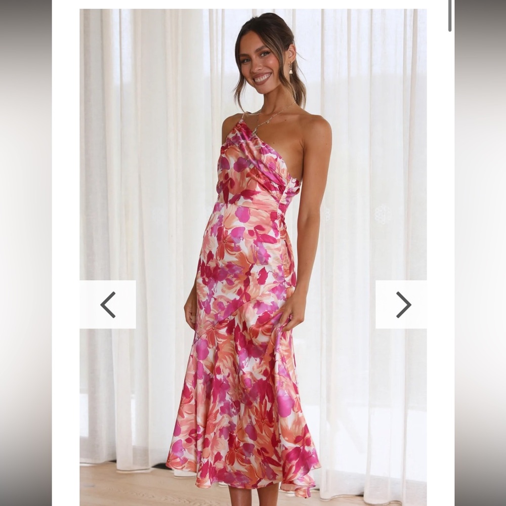Pink floral Dress One-Shoulder